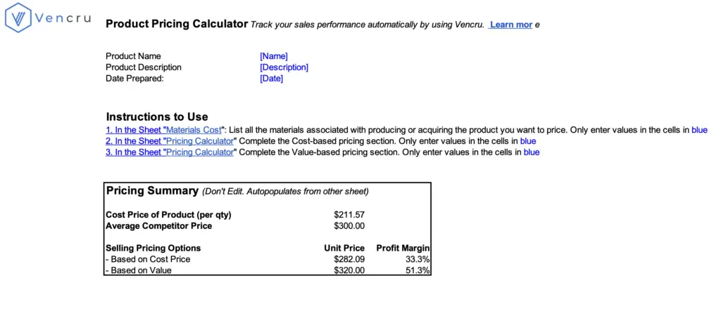 Vencru | Free Product Pricing Calculator Template Product Pricing Calculator Template