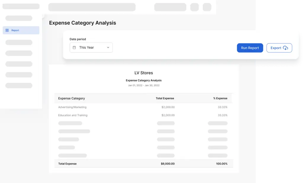 Vencru screenshot showing Expense by category report